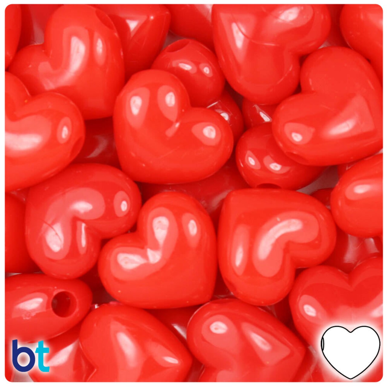 BeadTin Bright Red Opaque 18mm Heart Plastic Pony Beads (24pcs)